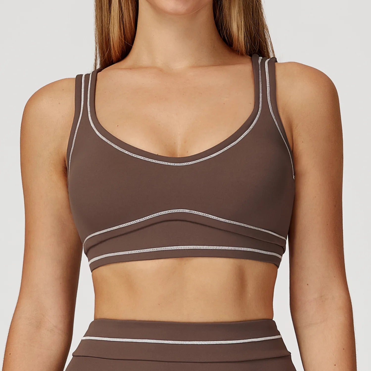 Brushed Yoga Bra Women Naked Feeling Color Block Sports Bra Padded Shockproof Fitness Workout Bra