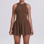 Women's High Quality Sleeveless Tennis Dress with Zippered Skirt Outdoor Running and Sliding Straps