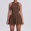 Women's High Quality Sleeveless Tennis Dress with Zippered Skirt Outdoor Running and Sliding Straps