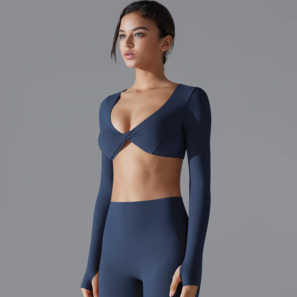 Custom Logo Yoga Short Long Sleeve Crop Tank Women Running Fitness Yoga Wear Top Sports Bra