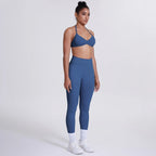Women's Custom Front Logo Sports Bra Workout Leggings Set High Elastic Gym Fitness Seamless Breathable Eco-Friendly Lightweight