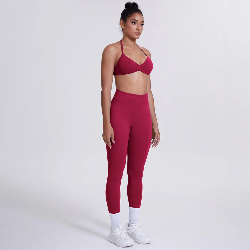 Women's Custom Front Logo Sports Bra Workout Leggings Set High Elastic Gym Fitness Seamless Breathable Eco-Friendly Lightweight