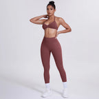 Women's Custom Front Logo Sports Bra Workout Leggings Set High Elastic Gym Fitness Seamless Breathable Eco-Friendly Lightweight