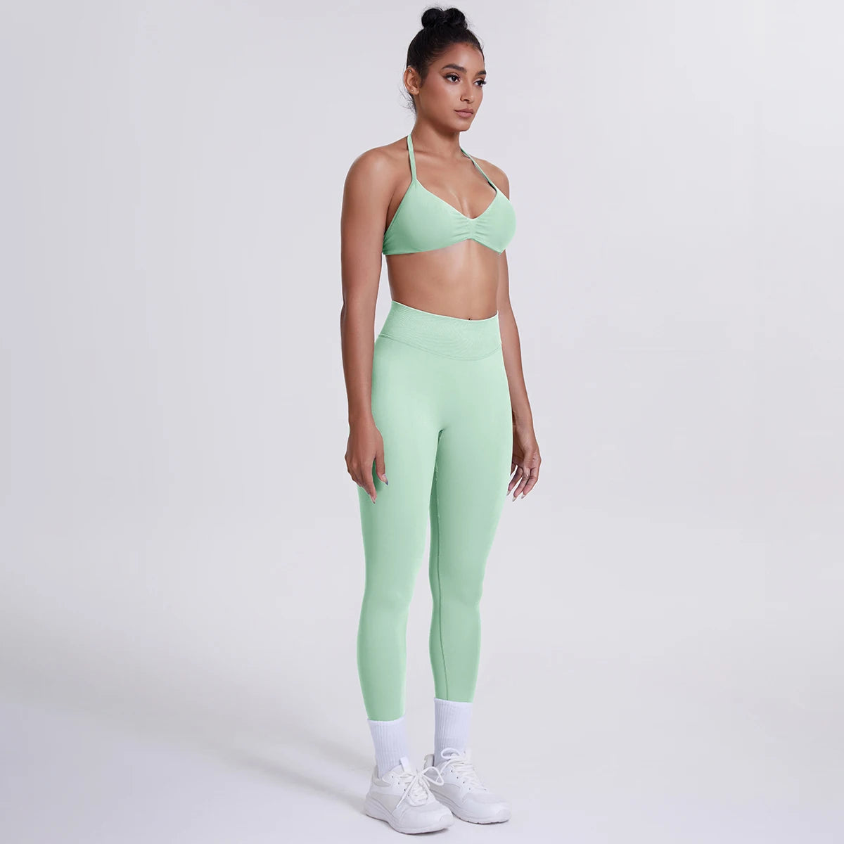Women's Custom Front Logo Sports Bra Workout Leggings Set High Elastic Gym Fitness Seamless Breathable Eco-Friendly Lightweight