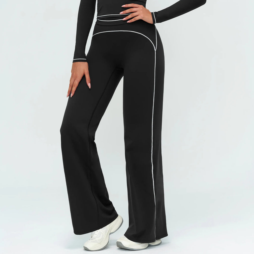 Wholesale Crossover Flare Yoga Pants Women High Waist Tummy Control Color Block Wide Leg Pants