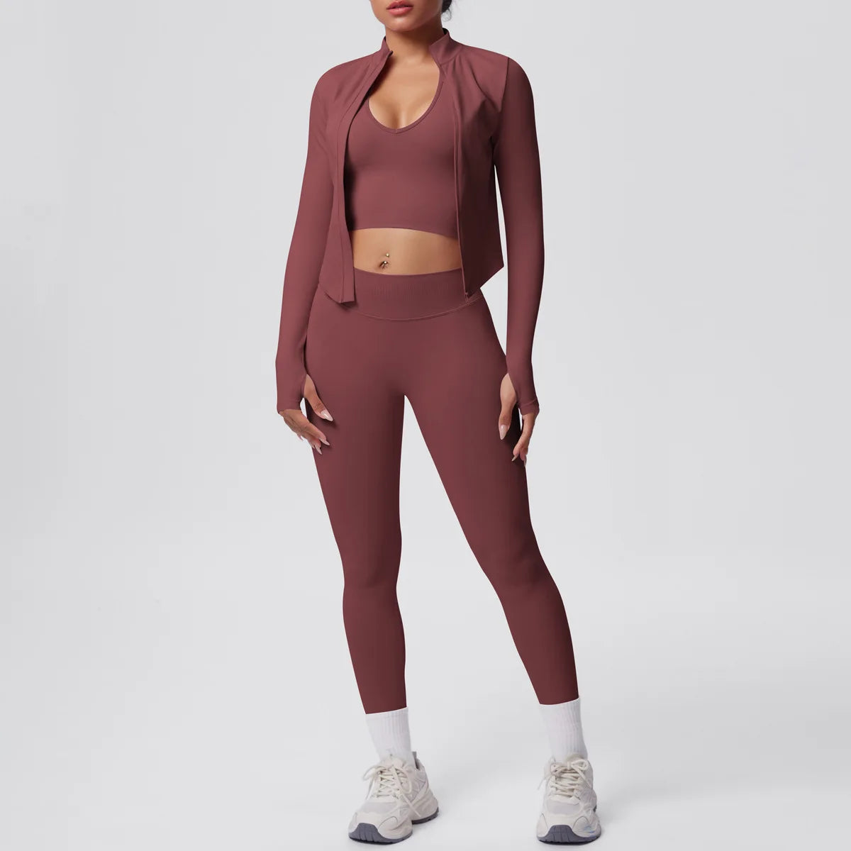 2026 Women's Seamless 3 Piece Yoga Set Breathable Quick Dry Tight Fit High Waist Full Zip up Workout Yoga Wear Gym Fitness Sets