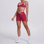 High Quality Cross High Waist Shorts Sports Yoga Bra Set Contrasting Sports Bra Tight Yoga Pants Two Piece Set for Ladies