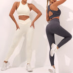2024 New Design Ribbed Yoga Set Gym Fitness Bra Leggings Set Custom Logo Active Wear