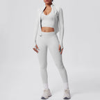 2026 Women's Seamless 3 Piece Yoga Set Breathable Quick Dry Tight Fit High Waist Full Zip up Workout Yoga Wear Gym Fitness Sets