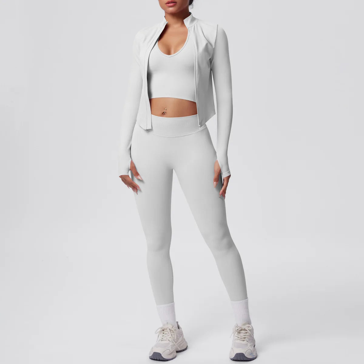 2026 Women's Seamless 3 Piece Yoga Set Breathable Quick Dry Tight Fit High Waist Full Zip up Workout Yoga Wear Gym Fitness Sets