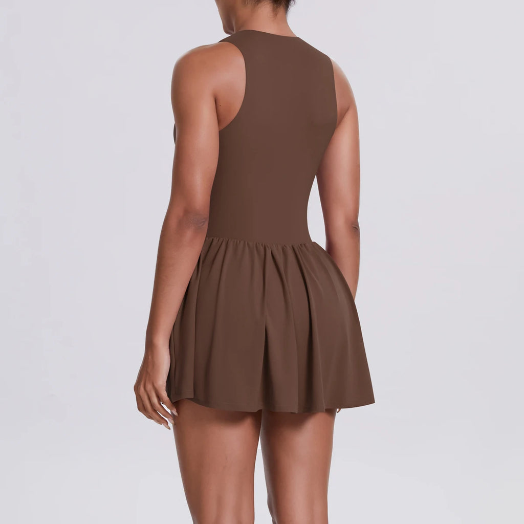 Women's High Quality Sleeveless Tennis Dress with Zippered Skirt Outdoor Running and Sliding Straps