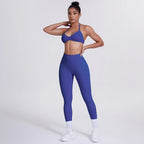 Women's Custom Front Logo Sports Bra Workout Leggings Set High Elastic Gym Fitness Seamless Breathable Eco-Friendly Lightweight