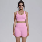 Seamless Yoga Set 2 Piece Women High Waist Leggings Shorts Sports Bra Fitness  Running Sportswear Workout Clothes