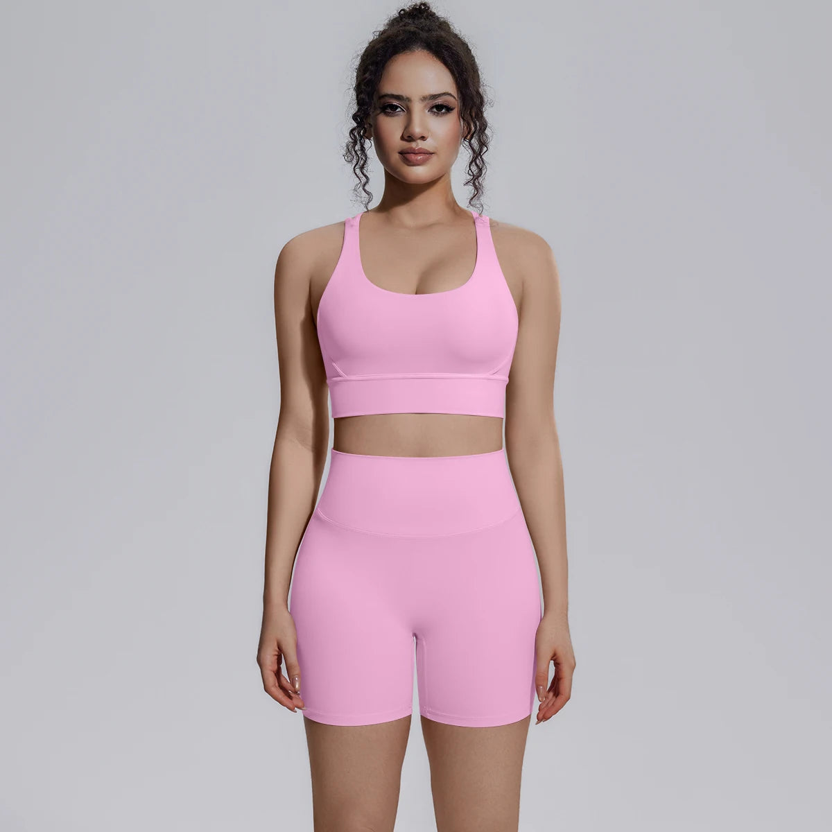 Seamless Yoga Set 2 Piece Women High Waist Leggings Shorts Sports Bra Fitness  Running Sportswear Workout Clothes
