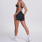 High Quality Cross High Waist Shorts Sports Yoga Bra Set Contrasting Sports Bra Tight Yoga Pants Two Piece Set for Ladies
