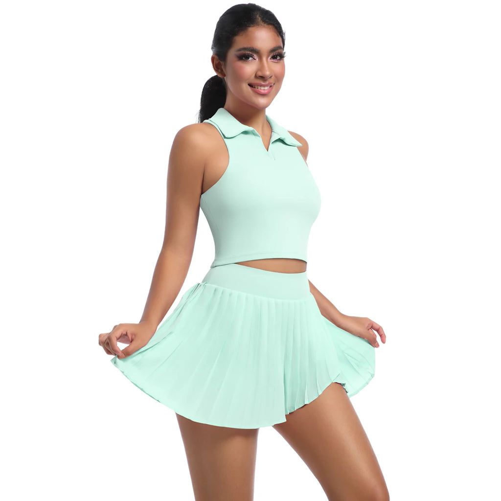 Custom Logo Womens Clothing Yoga Sets Tank Tops for Women Tennis Wear Skirt Set Golf Dress Pleated Skirt Gym Fitness Sportswear
