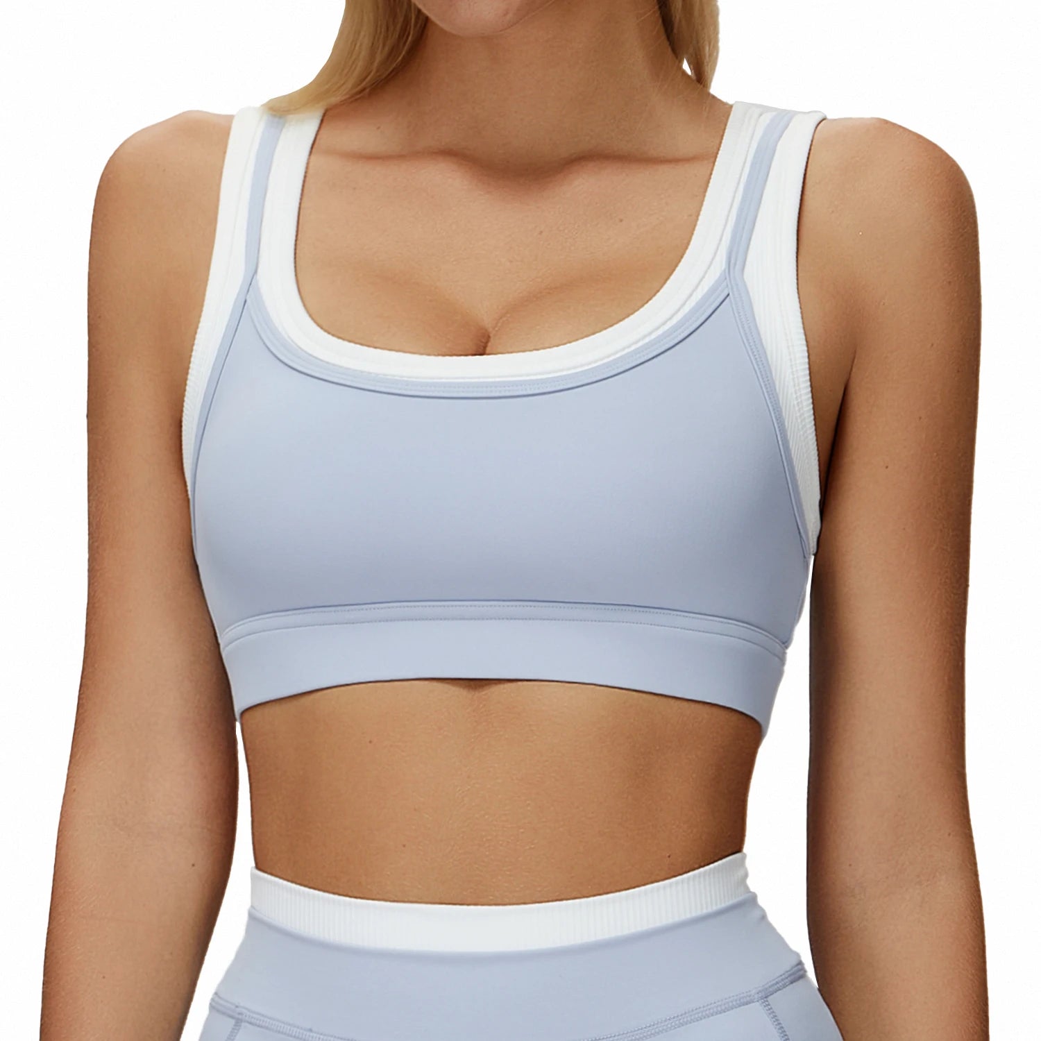 New Design Yoga Bra Women Naked Feeling Ribbed Color Block Sports Bra Padded Fitness Workout Top Activewear Imagen secundaria del producto