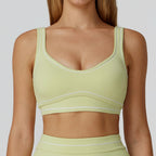 Brushed Yoga Bra Women Naked Feeling Color Block Sports Bra Padded Shockproof Fitness Workout Bra