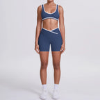High Quality Cross High Waist Shorts Sports Yoga Bra Set Contrasting Sports Bra Tight Yoga Pants Two Piece Set for Ladies