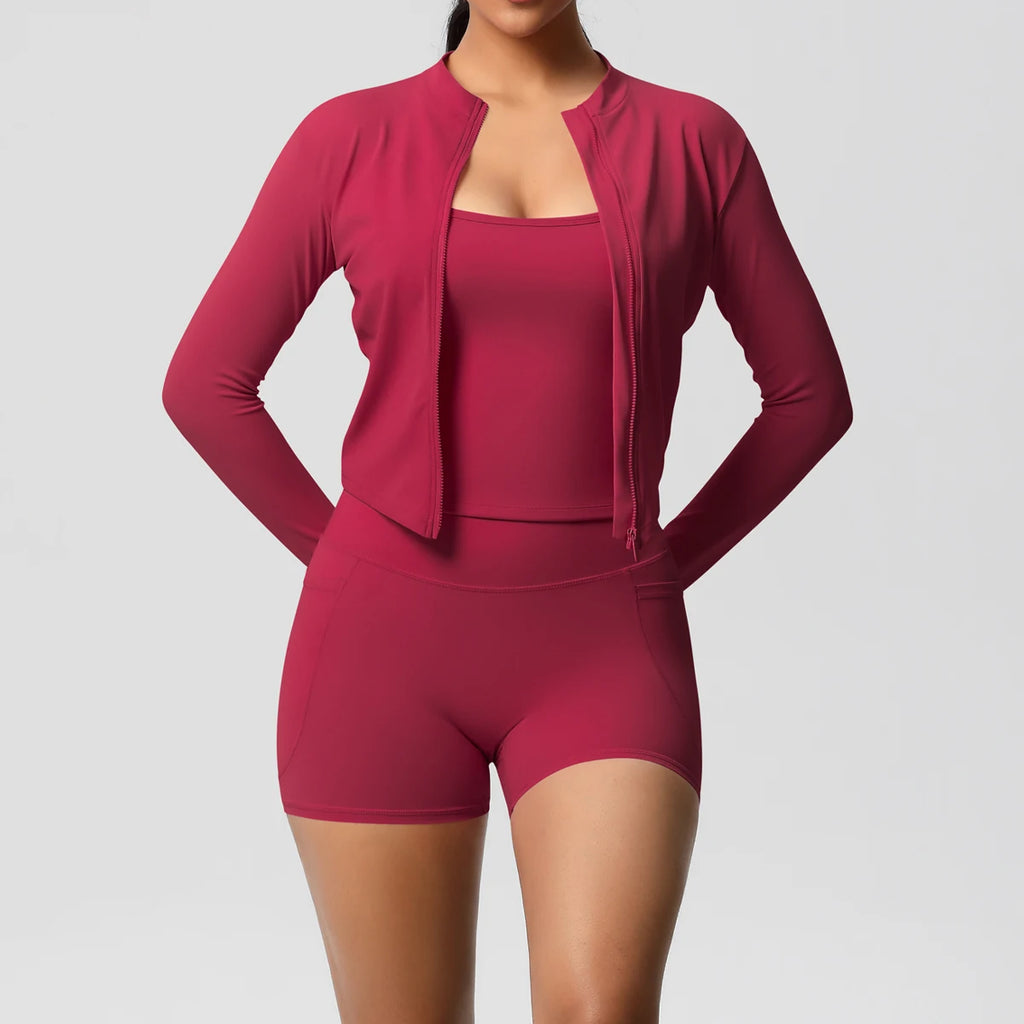 Wholesale Custom High Quality Women's Activewear Lightweight Breathable 3-Piece Yoga Set Long Sleeve Pants Butt Lift Casual Sets