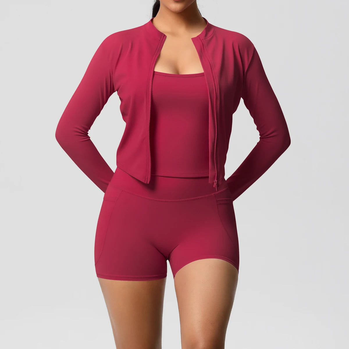 Wholesale Custom High Quality Women's Activewear Lightweight Breathable 3-Piece Yoga Set Long Sleeve Pants Butt Lift Casual Sets