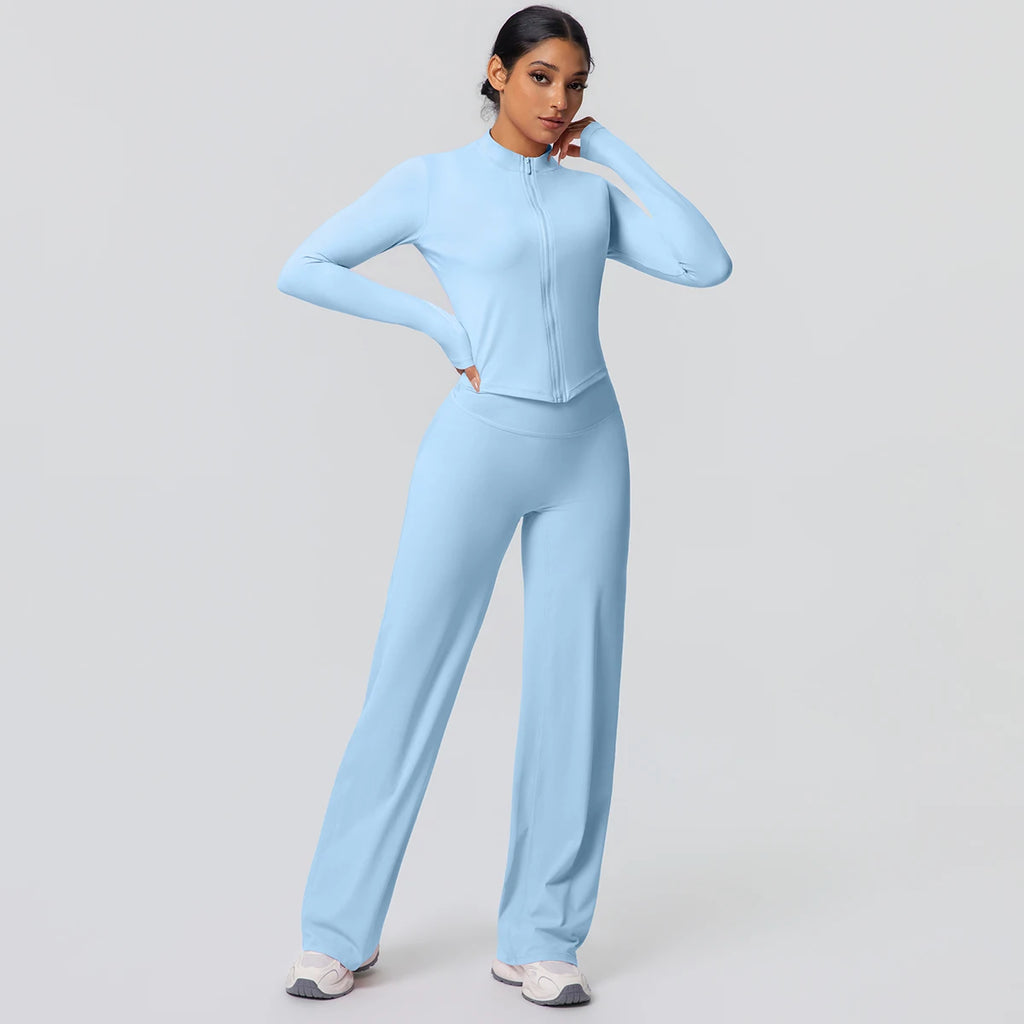 Custom Logo Premium High Stretch Long Sleeve Yoga Set Women Solid Color 2 Piece Gym Workout Activewear Sets