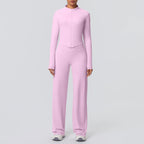Custom Logo Premium High Stretch Long Sleeve Yoga Set Women Solid Color 2 Piece Gym Workout Activewear Sets