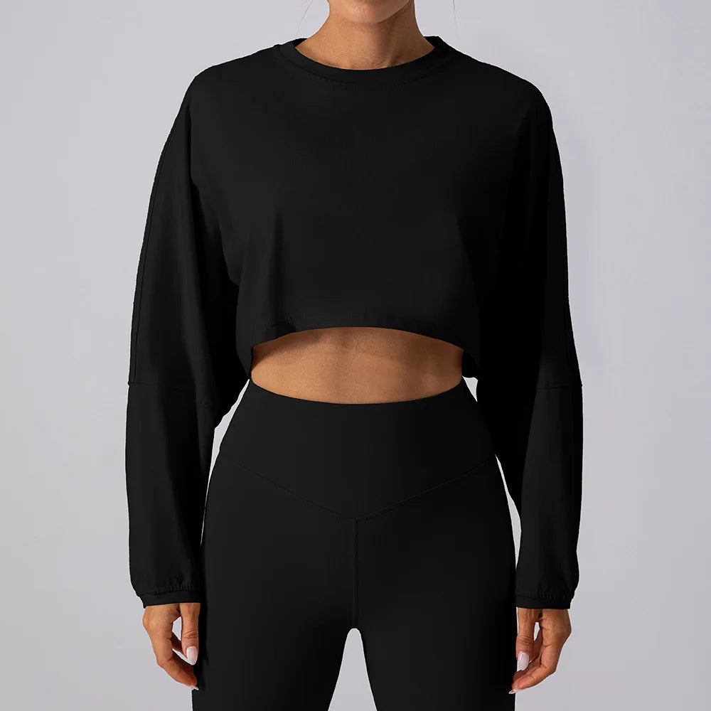 Custom Logo Fitness Sports Pullover Women Leisure Loose Long Sleeve Crop Top Pump Cover