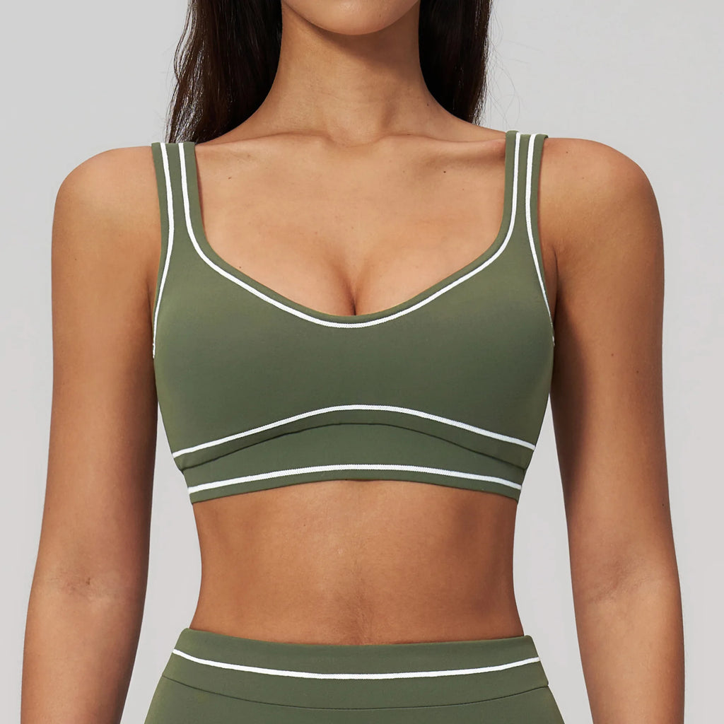 Brushed Yoga Bra Women Naked Feeling Color Block Sports Bra Padded Shockproof Fitness Workout Bra