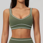 Brushed Yoga Bra Women Naked Feeling Color Block Sports Bra Padded Shockproof Fitness Workout Bra