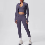 2026 Women's Seamless 3 Piece Yoga Set Breathable Quick Dry Tight Fit High Waist Full Zip up Workout Yoga Wear Gym Fitness Sets