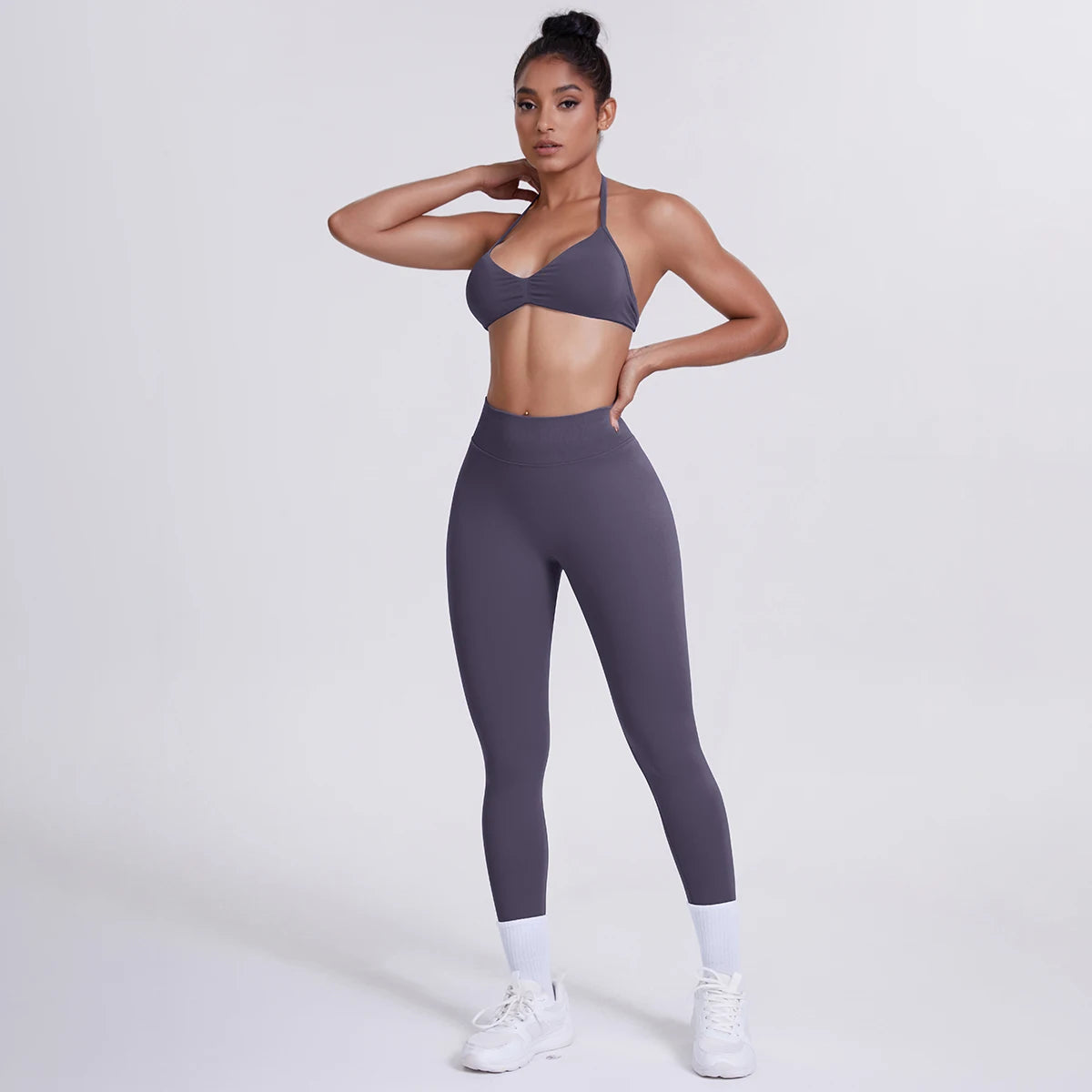 Women's Custom Front Logo Sports Bra Workout Leggings Set High Elastic Gym Fitness Seamless Breathable Eco-Friendly Lightweight