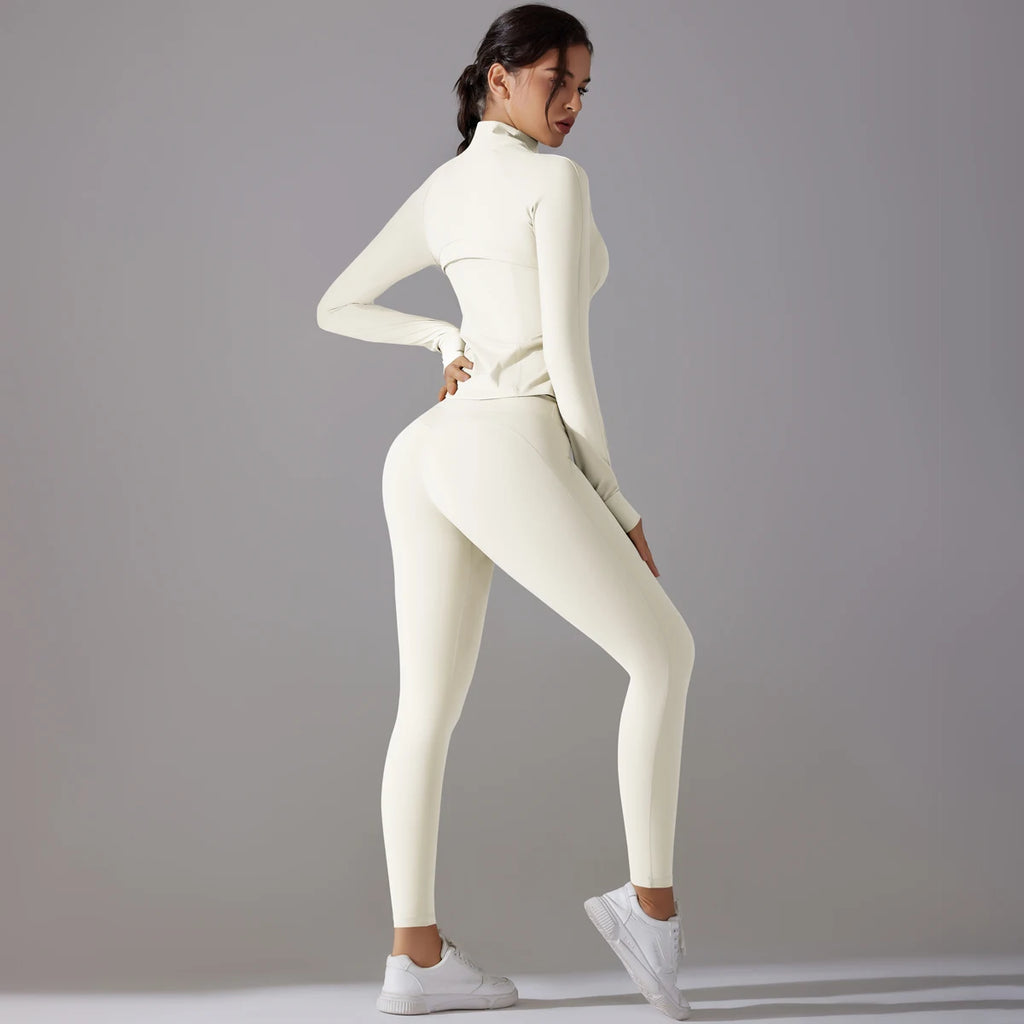 High Quality Women's Quick Dry Yoga Sports Suit Fashionable Slim Gym Fitness Zipper Track Leggings Breathable Lightweight Jacket