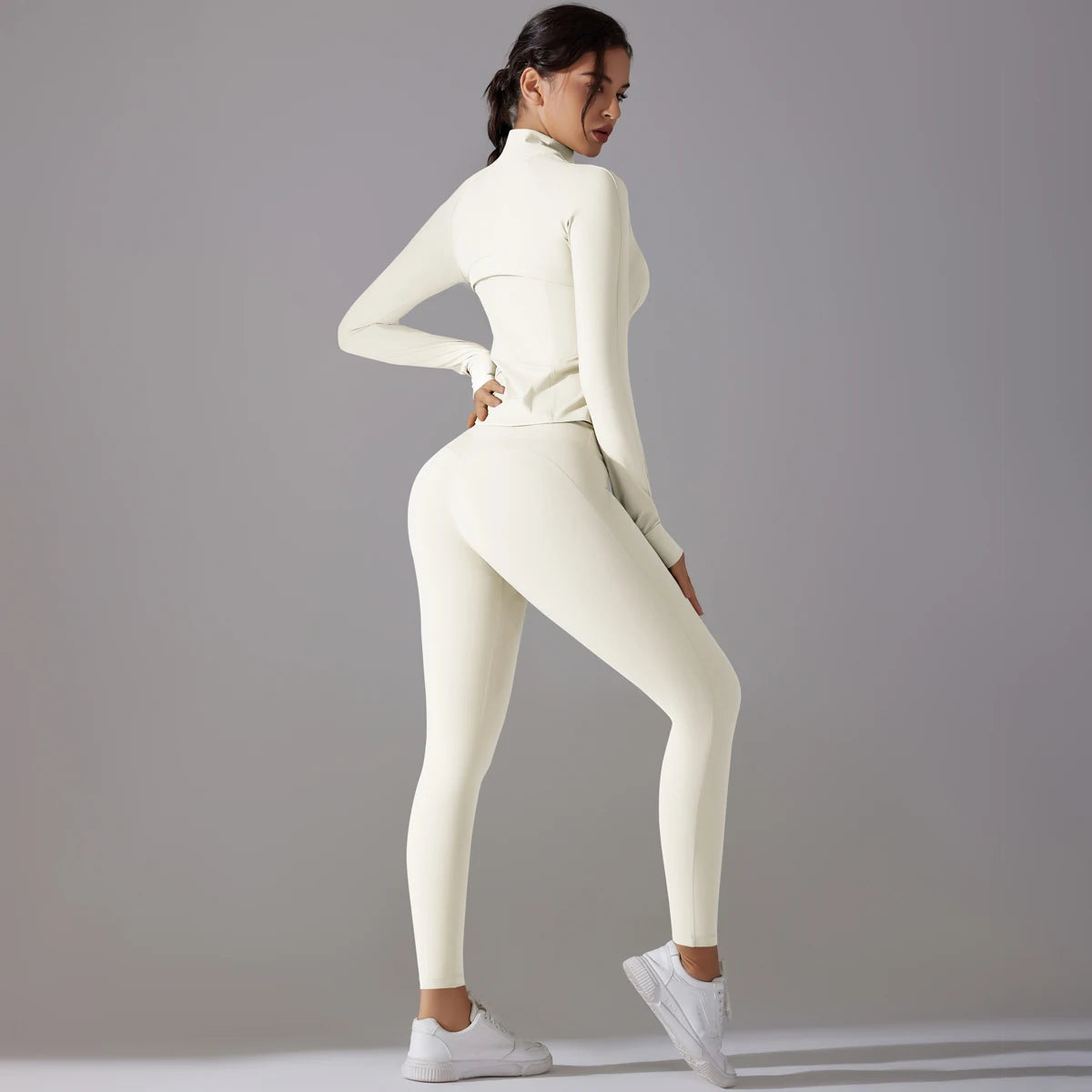 High Quality Women's Quick Dry Yoga Sports Suit Fashionable Slim Gym Fitness Zipper Track Leggings Breathable Lightweight Jacket