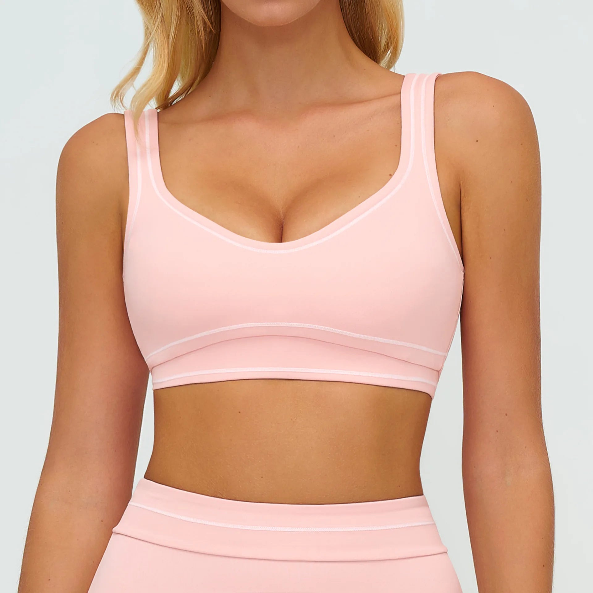 Brushed Yoga Bra Women Naked Feeling Color Block Sports Bra Padded Shockproof Fitness Workout Bra