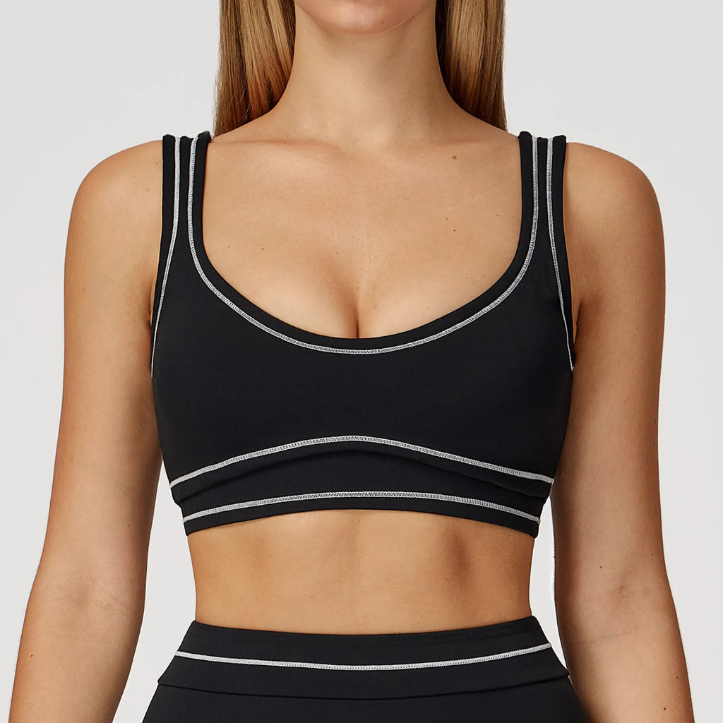 Brushed Yoga Bra Women Naked Feeling Color Block Sports Bra Padded Shockproof Fitness Workout Bra
