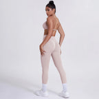 Women's Custom Front Logo Sports Bra Workout Leggings Set High Elastic Gym Fitness Seamless Breathable Eco-Friendly Lightweight