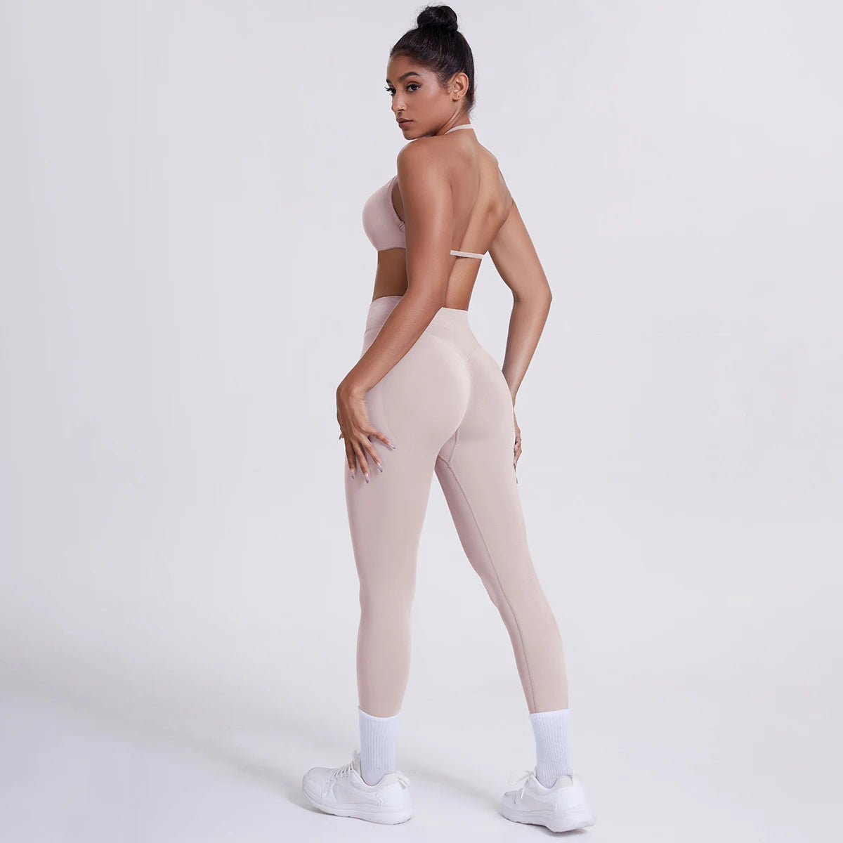 Women's Custom Front Logo Sports Bra Workout Leggings Set High Elastic Gym Fitness Seamless Breathable Eco-Friendly Lightweight
