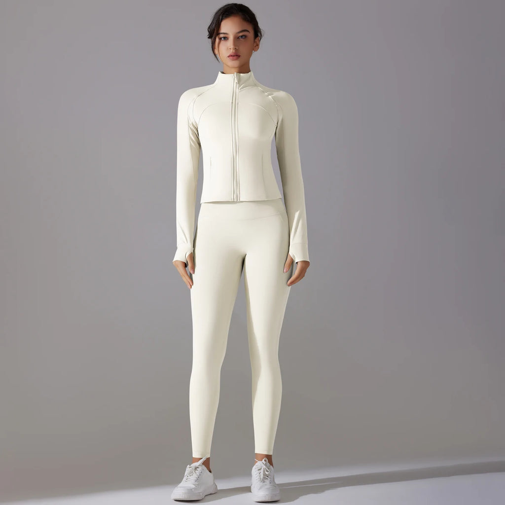 High Quality Women's Quick Dry Yoga Sports Suit Fashionable Slim Gym Fitness Zipper Track Leggings Breathable Lightweight Jacket
