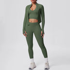 2026 Women's Seamless 3 Piece Yoga Set Breathable Quick Dry Tight Fit High Waist Full Zip up Workout Yoga Wear Gym Fitness Sets