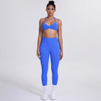 Women's Custom Front Logo Sports Bra Workout Leggings Set High Elastic Gym Fitness Seamless Breathable Eco-Friendly Lightweight