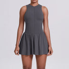Women's High Quality Sleeveless Tennis Dress with Zippered Skirt Outdoor Running and Sliding Straps