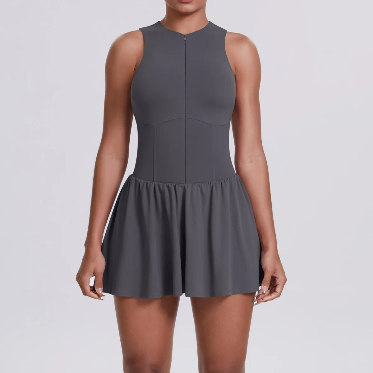 Women's High Quality Sleeveless Tennis Dress with Zippered Skirt Outdoor Running and Sliding Straps
